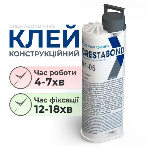 Клей структурний двокомпонентний Crestabond M1-05 Black 50 мл для металу, композитів, пластику фото Фото Клей структурний двокомпонентний Crestabond M1-05 Black 50 мл для металу, композитів, пластику