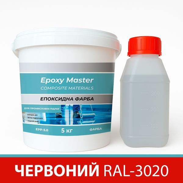 Епоксидна фарба для промислових підлог 5 кг червона RAL3020, Червоний